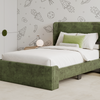 A lifestyle image of the Astor Bed Frame in the Green color