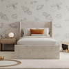 A lifestyle image of the Astor Bed Frame in the Cream color