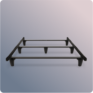Black metal bed frame on a gray background