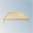Wooden bed frame on a light blue background