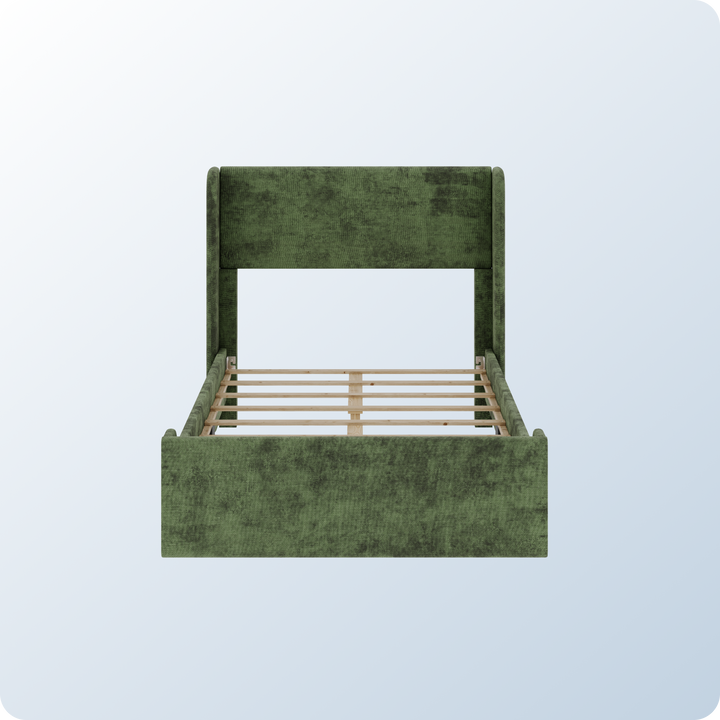 An image of the Astor Bed Frame on a blue background gradient