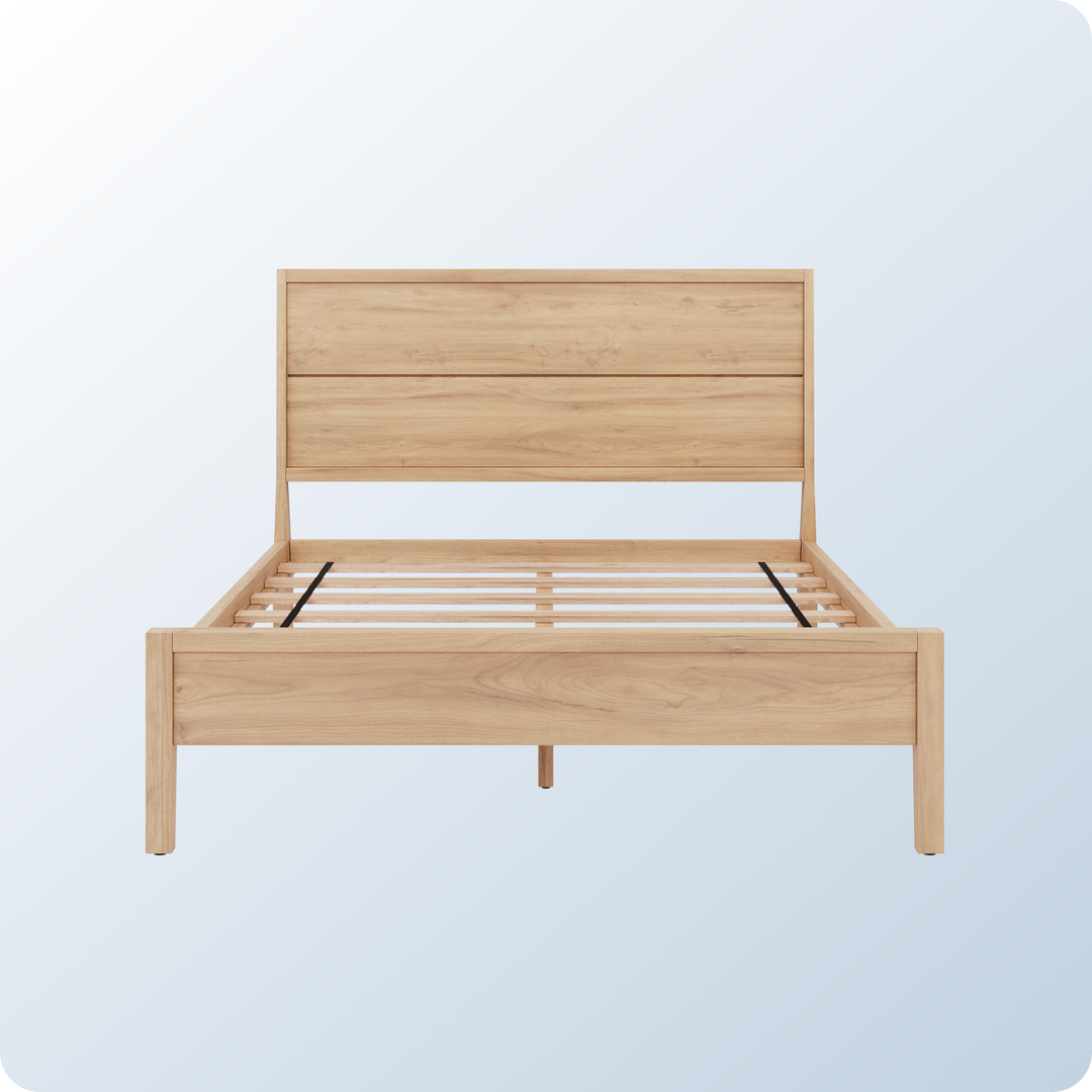 An image of the Ludlow Bed Frame on a blue background gradient